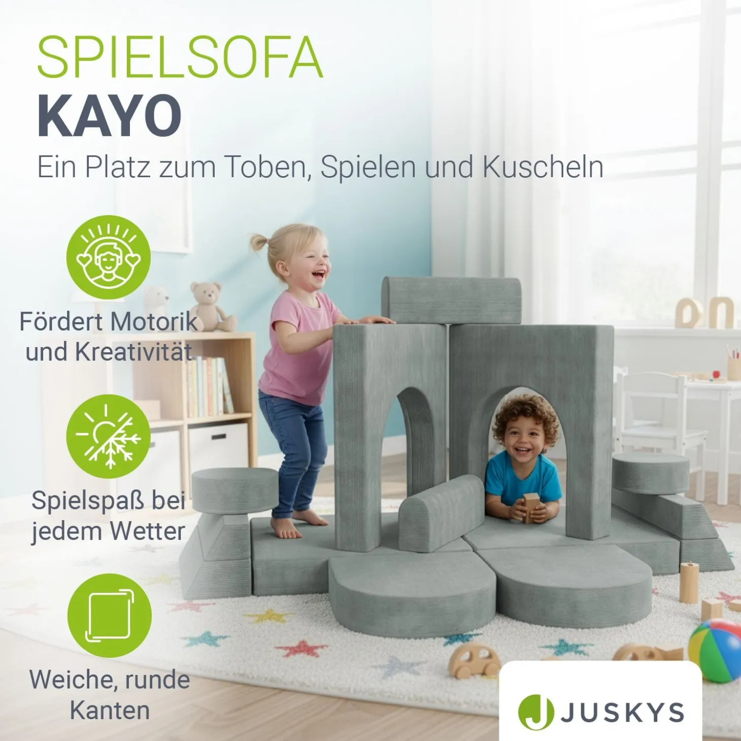 Kindersofa Kayo mit Cord Bezug & Kissen