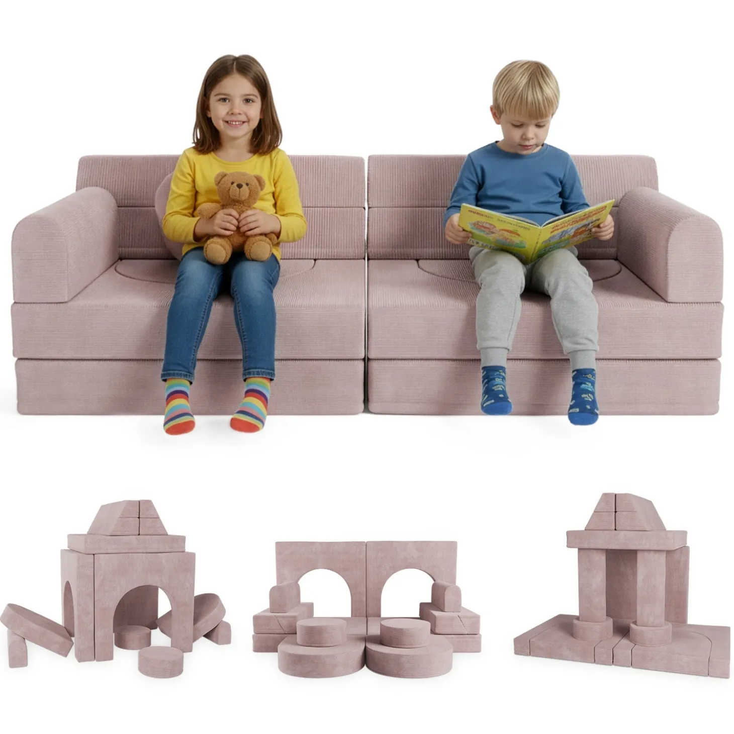 Kindersofa Kayo mit Cord Bezug & Kissen