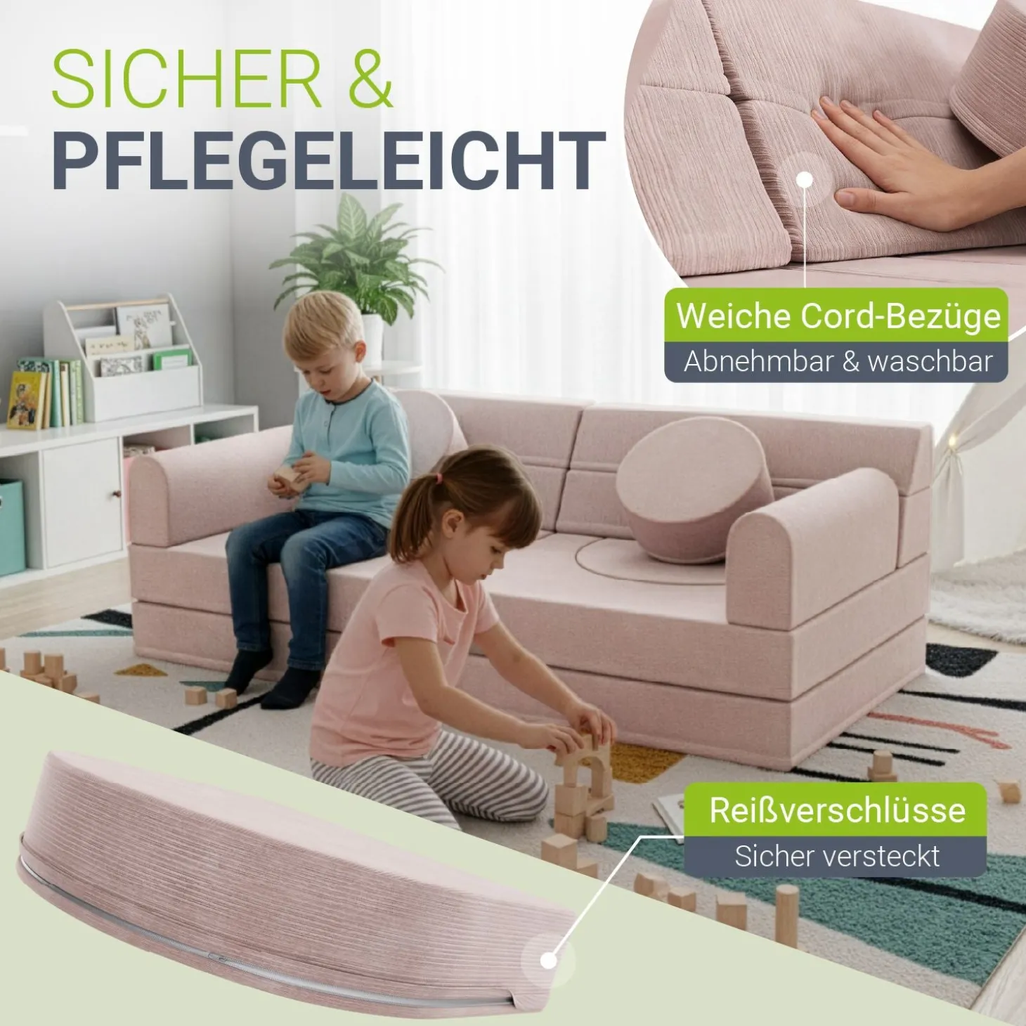 Kindersofa Kayo mit Cord Bezug & Kissen