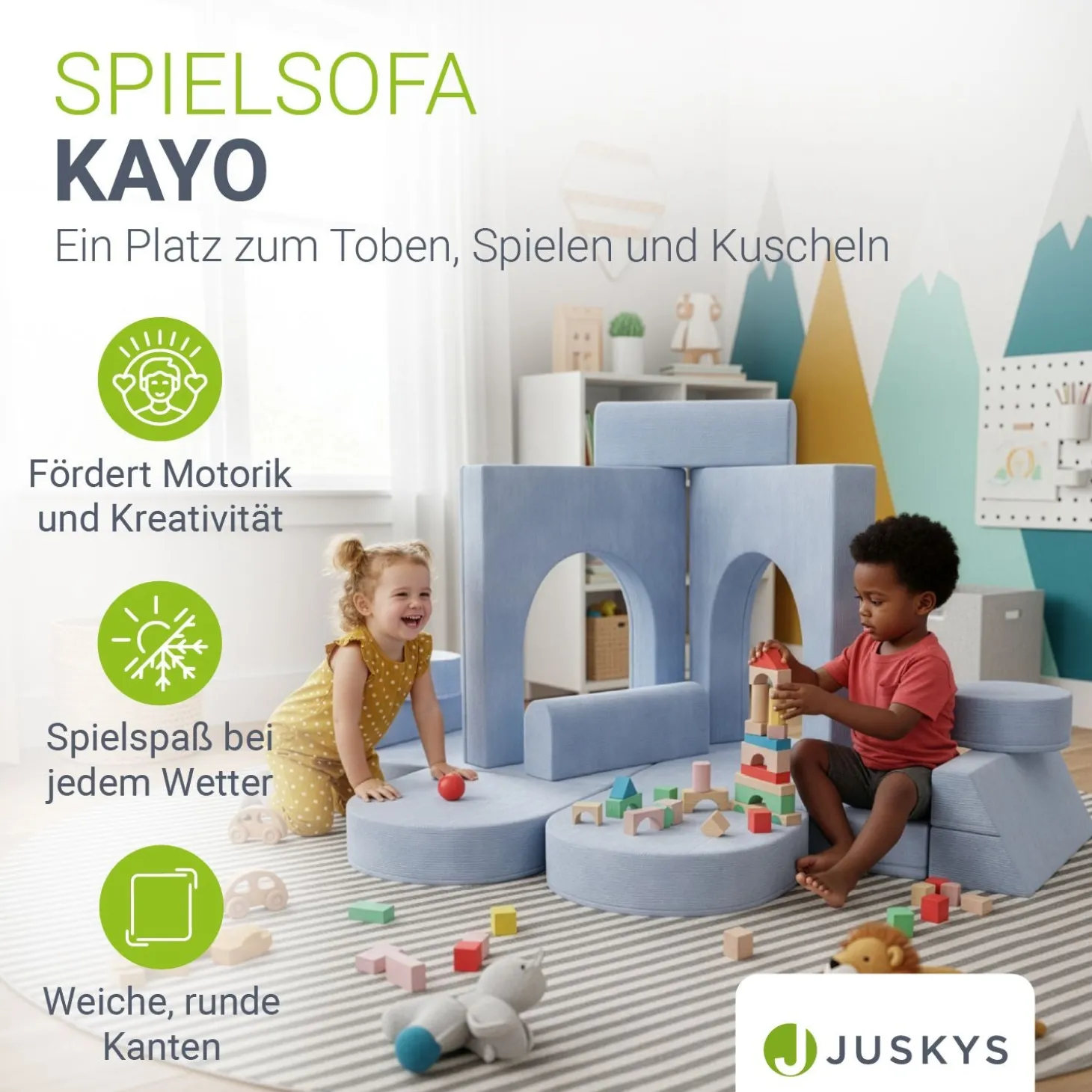 Kindersofa Kayo mit Cord Bezug & Kissen