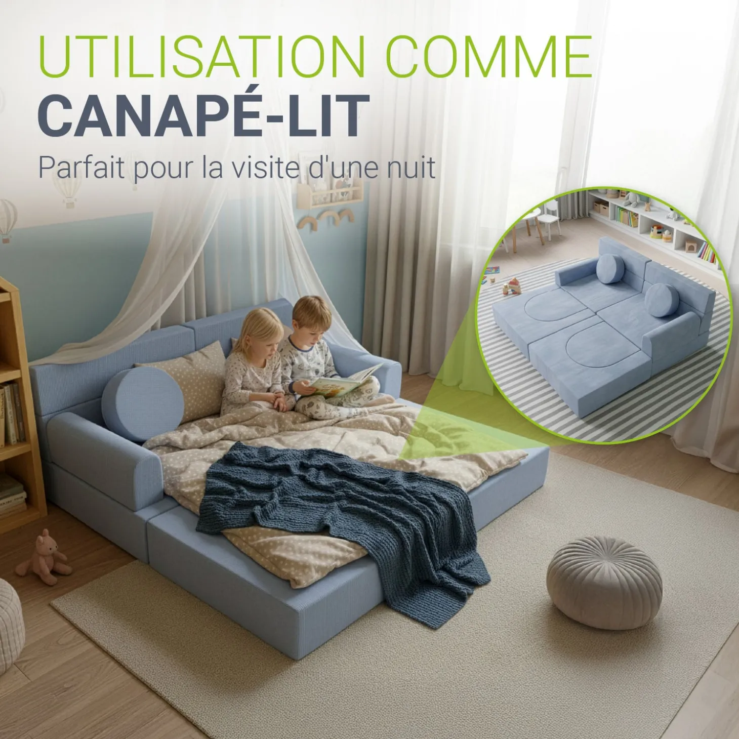 Kindersofa Kayo mit Cord Bezug & Kissen