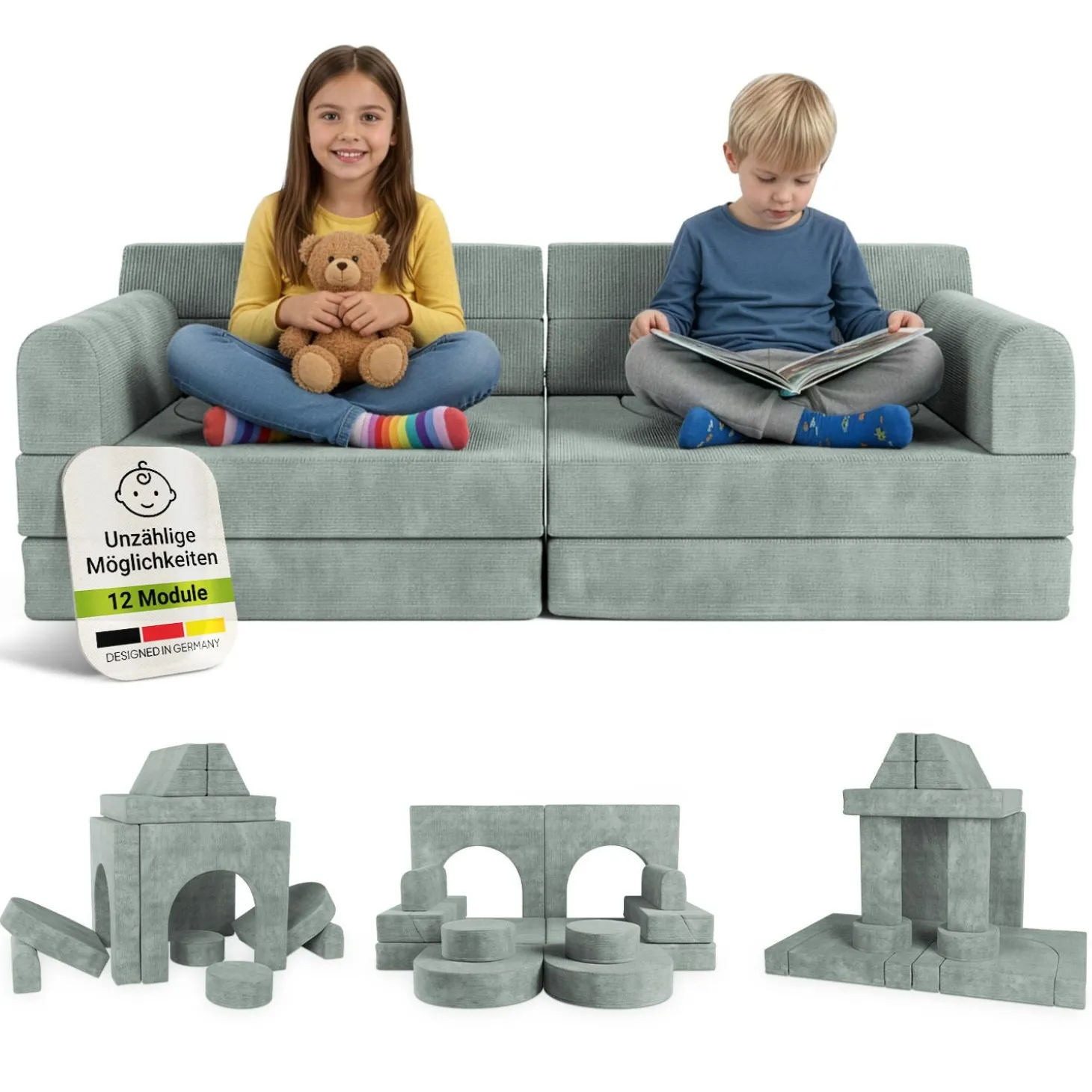 Kindersofa Kayo mit Cord Bezug & Kissen