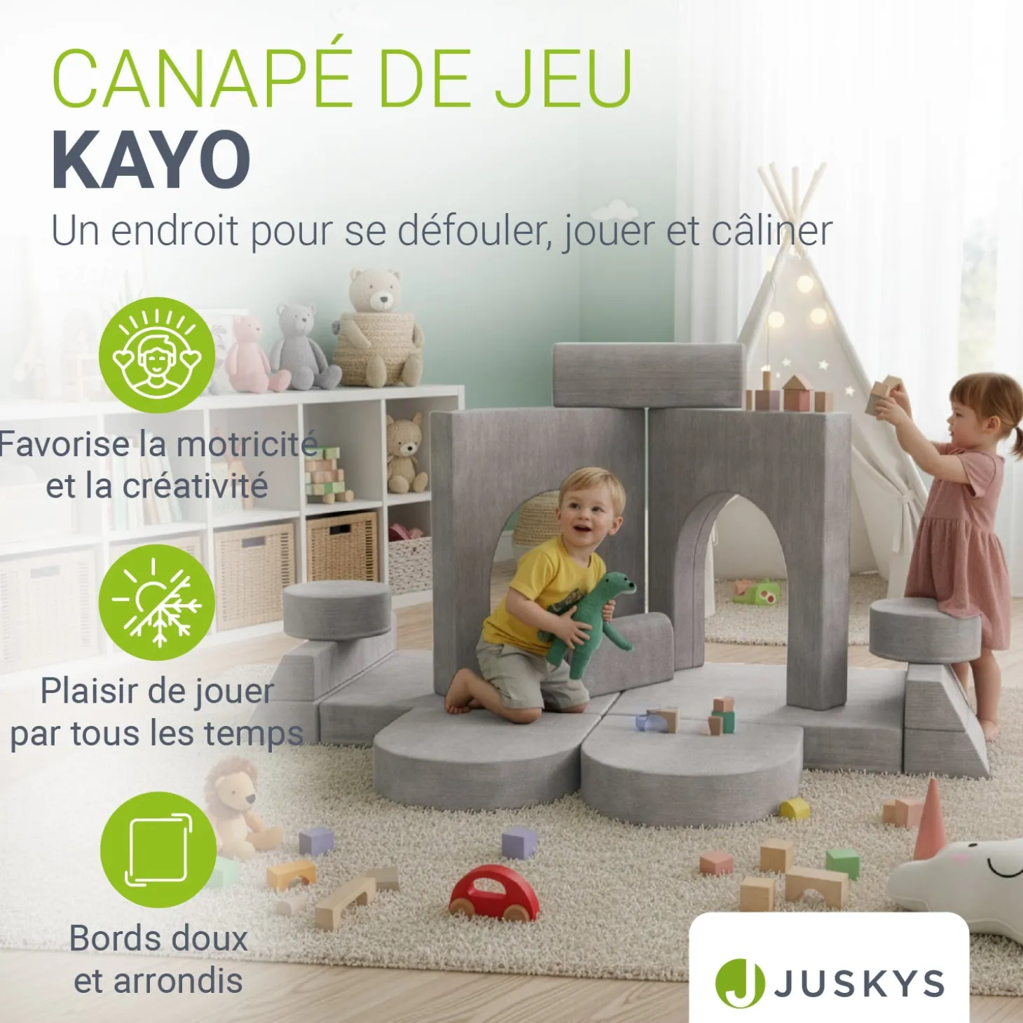 Kindersofa Kayo mit Cord Bezug & Kissen