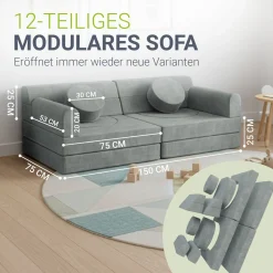Kindersofa Kayo mit Cord Bezug & Kissen