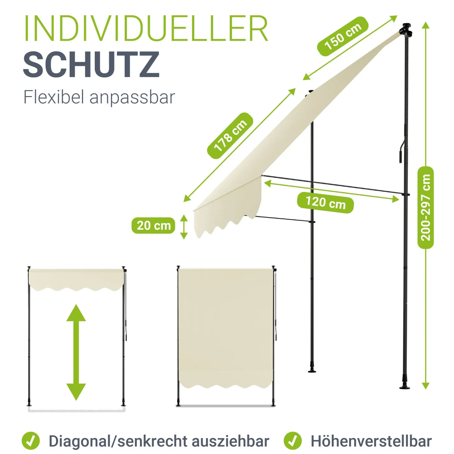Klemmmarkise Kapstadt mit Handkurbel