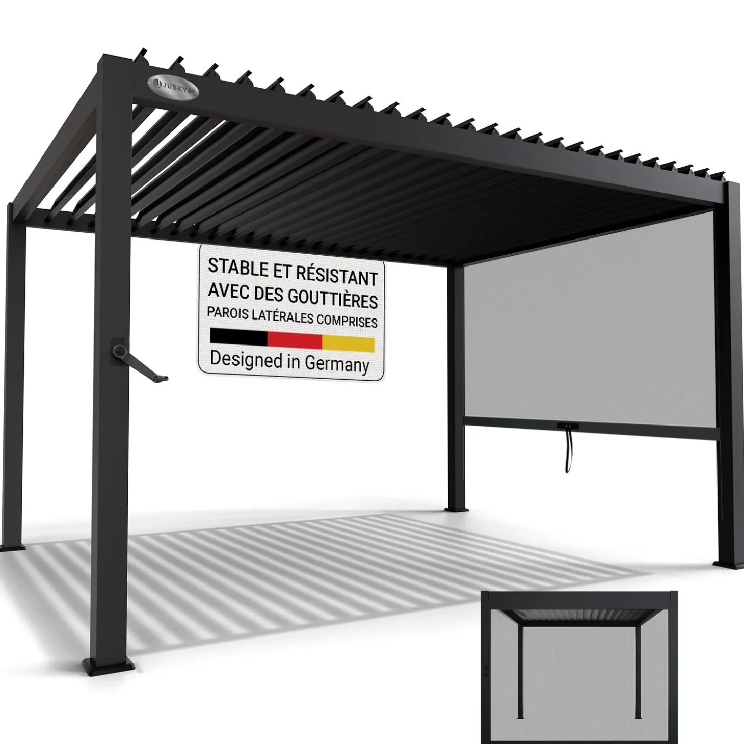 Lamellendach Tahiti 3 x 4 m inkl. 1x Seitenwand 3 m