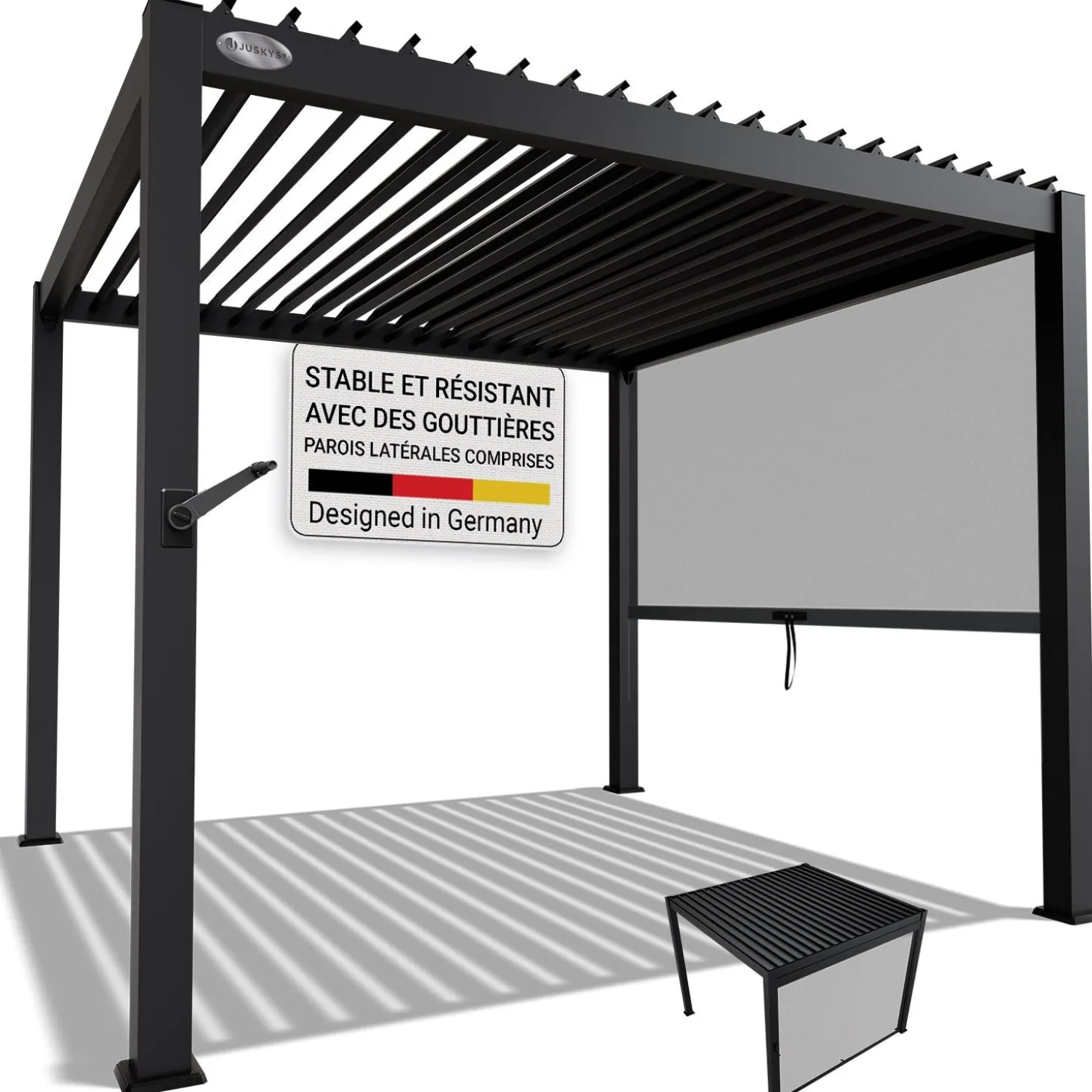 Lamellendach Tahiti 3 x 3 m inkl. 1x Seitenwand 3 m