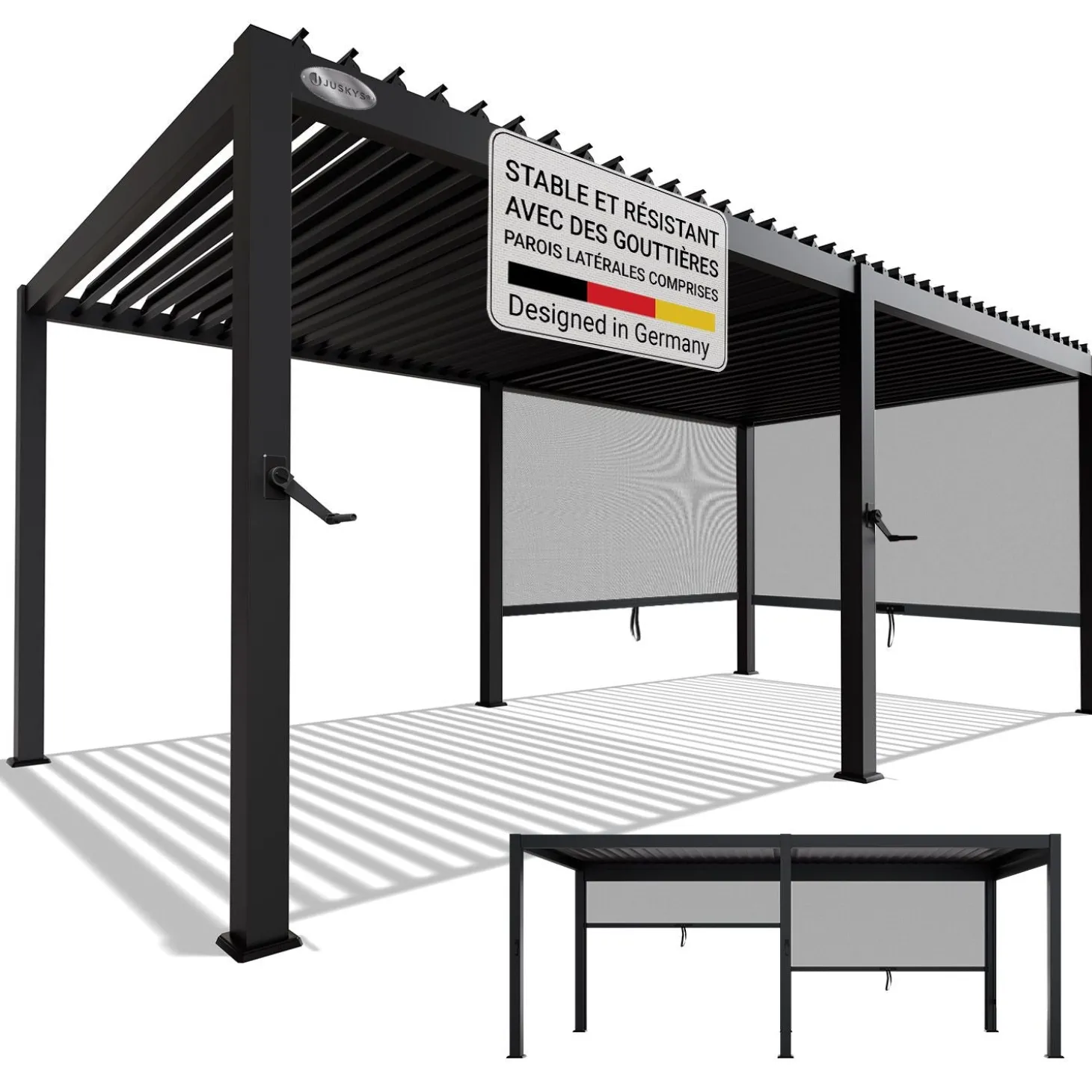 Lamellendach Tahiti 3 x 5,9 m inkl. 2x Seitenwand 3 m