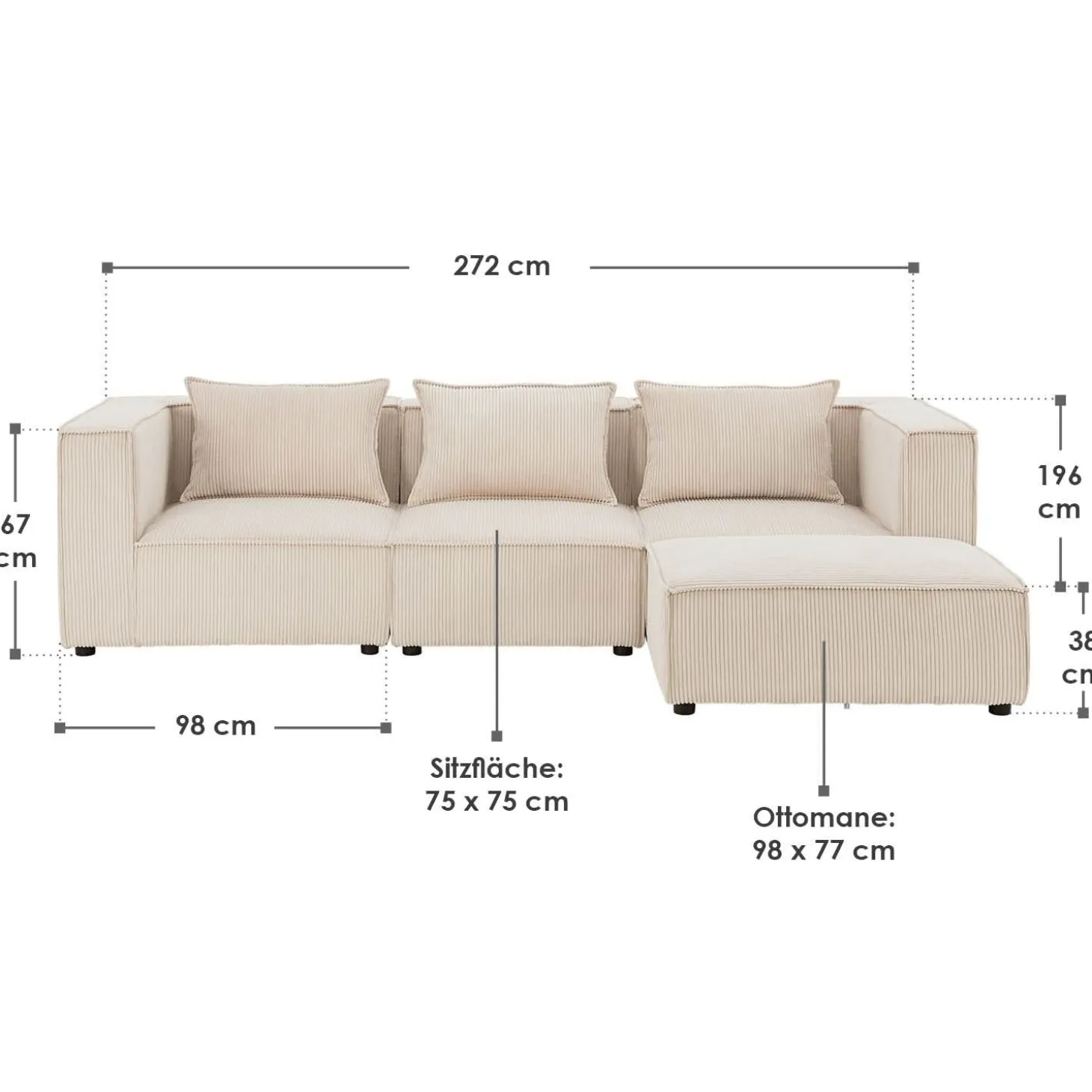 Modulares Sofa Domas L - 3 Sitzer