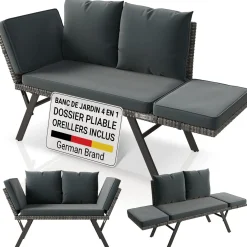 Polyrattan Multifunktionsbank Calvia Schwarz/Grau/Creme