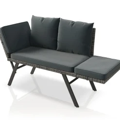 Polyrattan Multifunktionsbank Calvia Schwarz/Grau/Creme