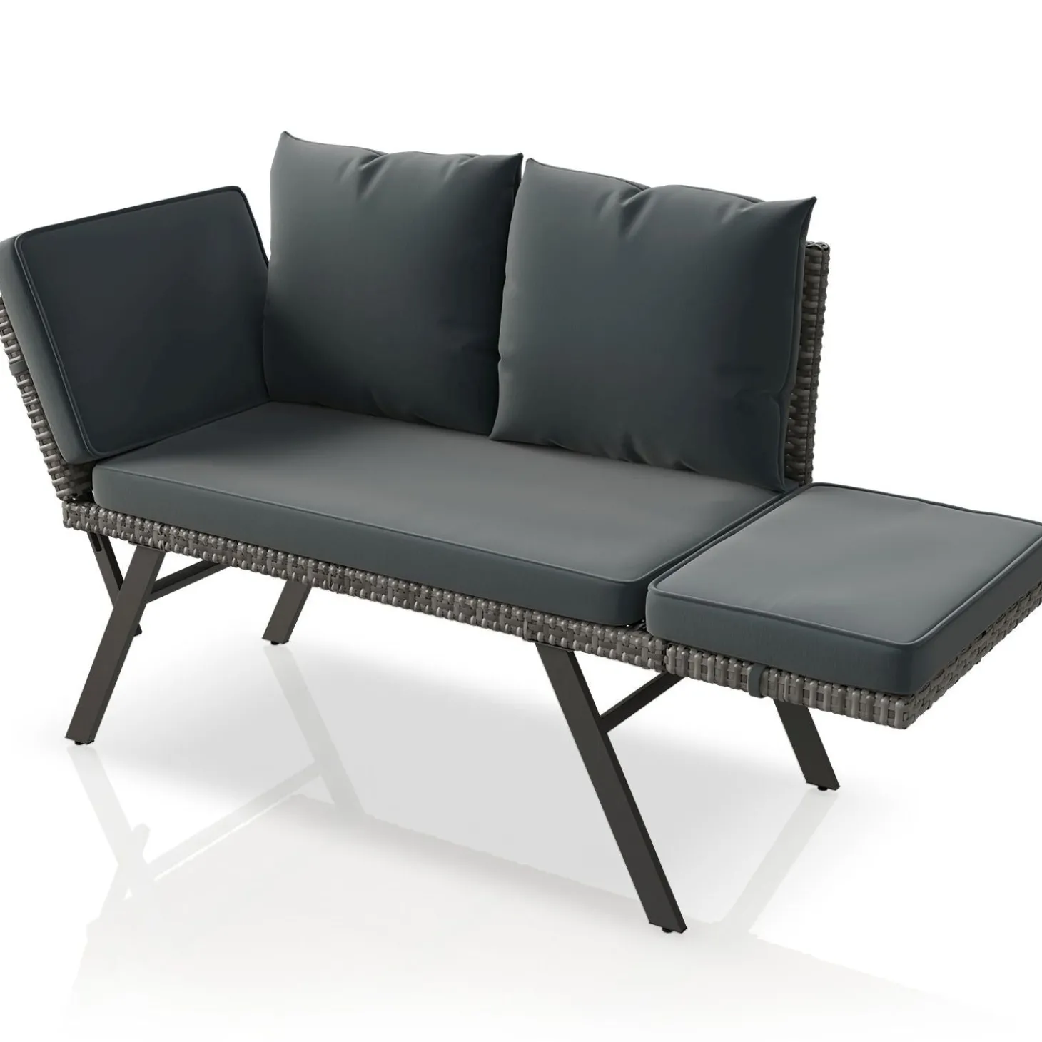 Polyrattan Multifunktionsbank Calvia Schwarz/Grau/Creme