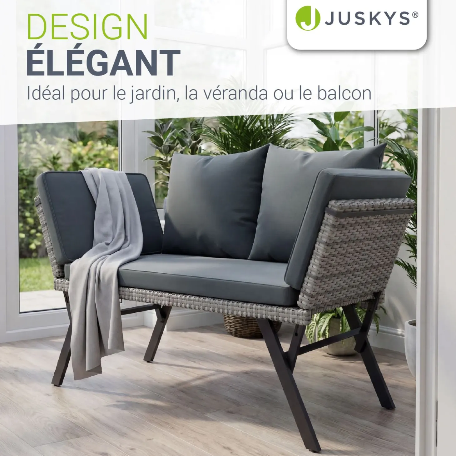 Polyrattan Multifunktionsbank Calvia Schwarz/Grau/Creme