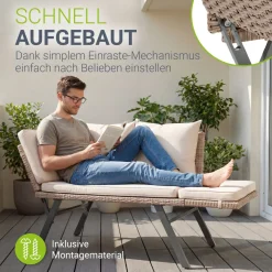 Polyrattan Multifunktionsbank Calvia Schwarz/Grau/Creme