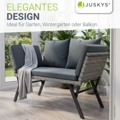 Polyrattan Multifunktionsbank Calvia Schwarz/Grau/Creme