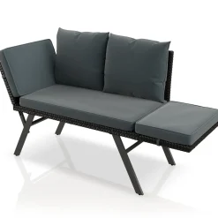 Polyrattan Multifunktionsbank Calvia Schwarz/Grau/Creme