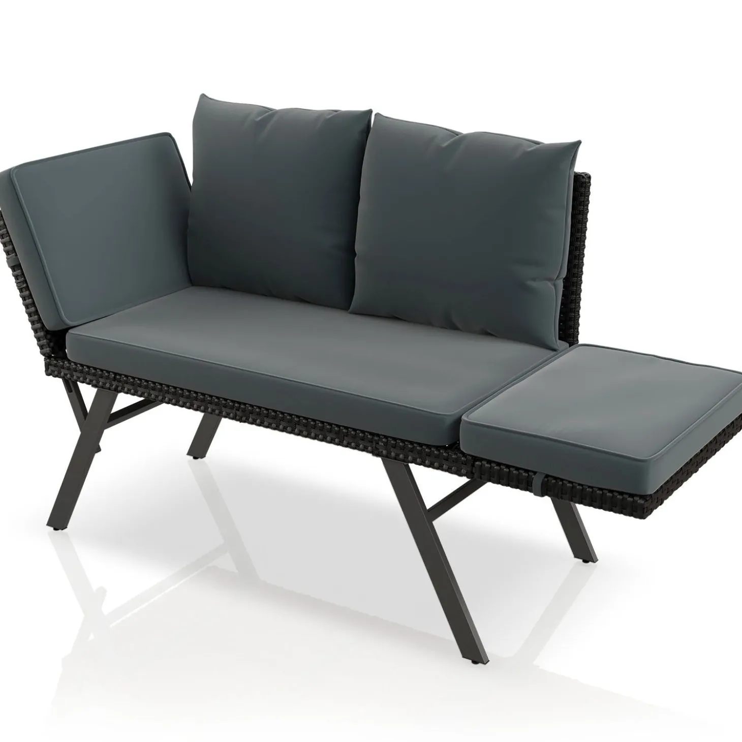 Polyrattan Multifunktionsbank Calvia Schwarz/Grau/Creme