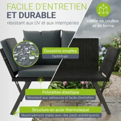 Polyrattan Multifunktionsbank Calvia Schwarz/Grau/Creme