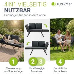 Polyrattan Multifunktionsbank Calvia Schwarz/Grau/Creme