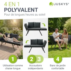 Polyrattan Multifunktionsbank Calvia Schwarz/Grau/Creme