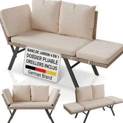 Polyrattan Multifunktionsbank Calvia Schwarz/Grau/Creme