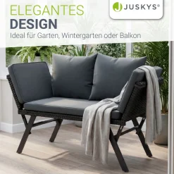 Polyrattan Multifunktionsbank Calvia Schwarz/Grau/Creme