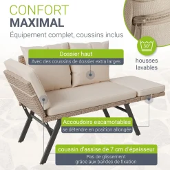 Polyrattan Multifunktionsbank Calvia Schwarz/Grau/Creme