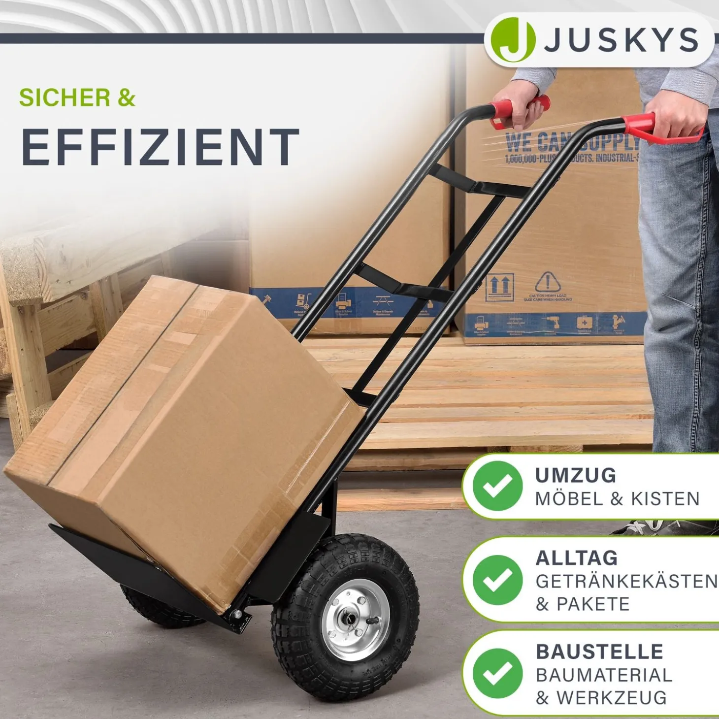 Sackkarre Basic in schwarz mit roten Griffen klappbar