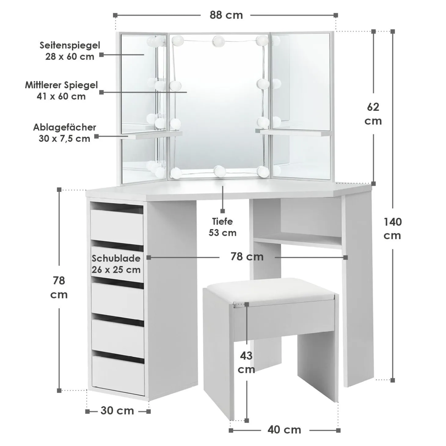 Schminktisch Nova mit Hocker Melly