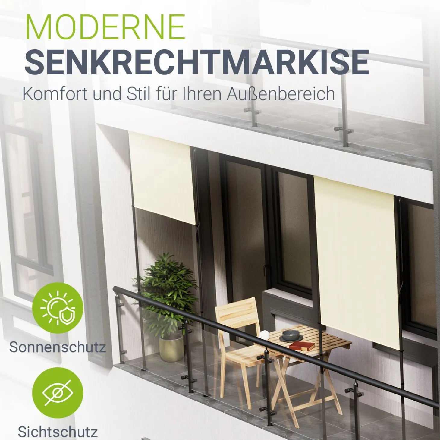 Senkrechtmarkise Barbados 100 x 310 cm - grau