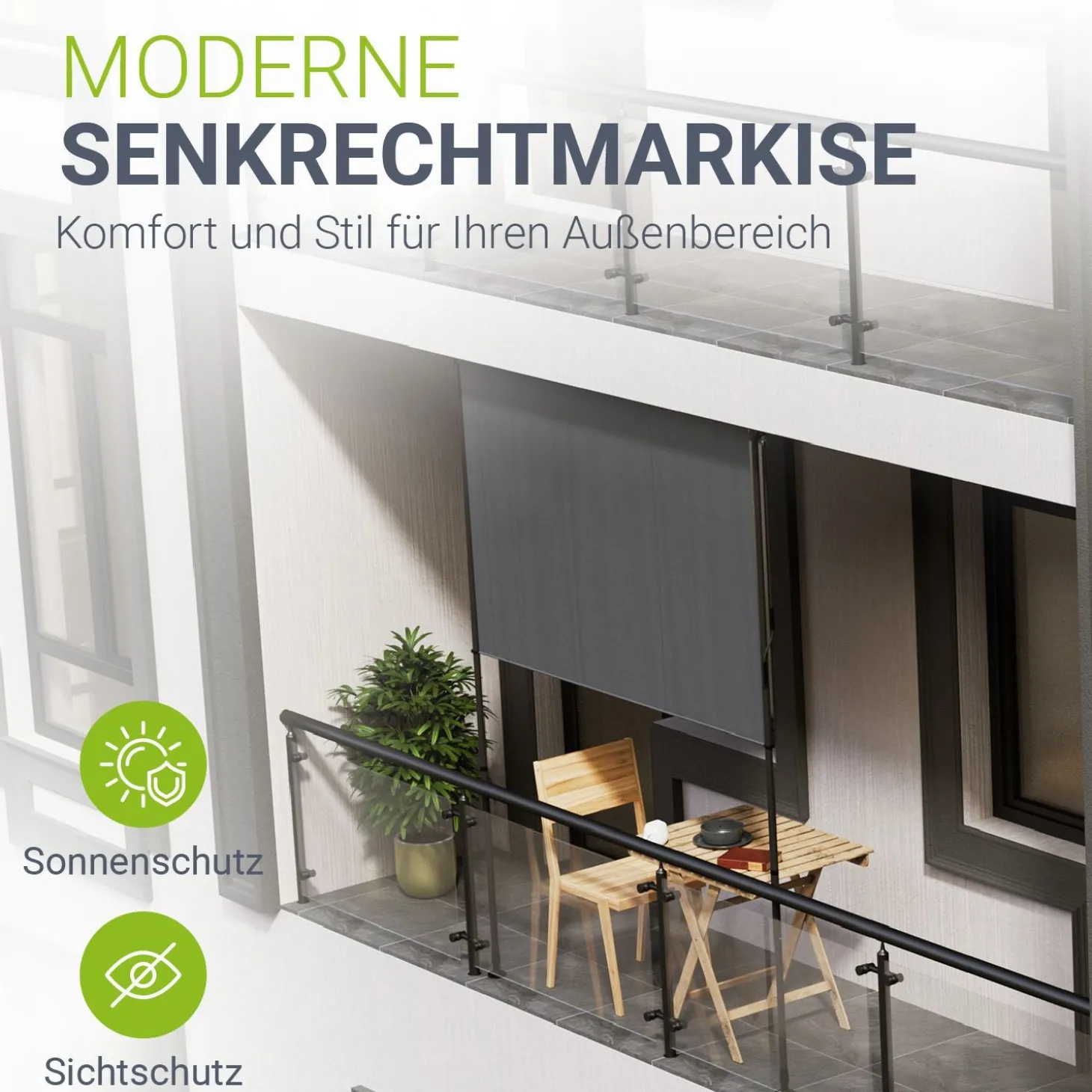 Senkrechtmarkise Barbados 100 x 310 cm - grau