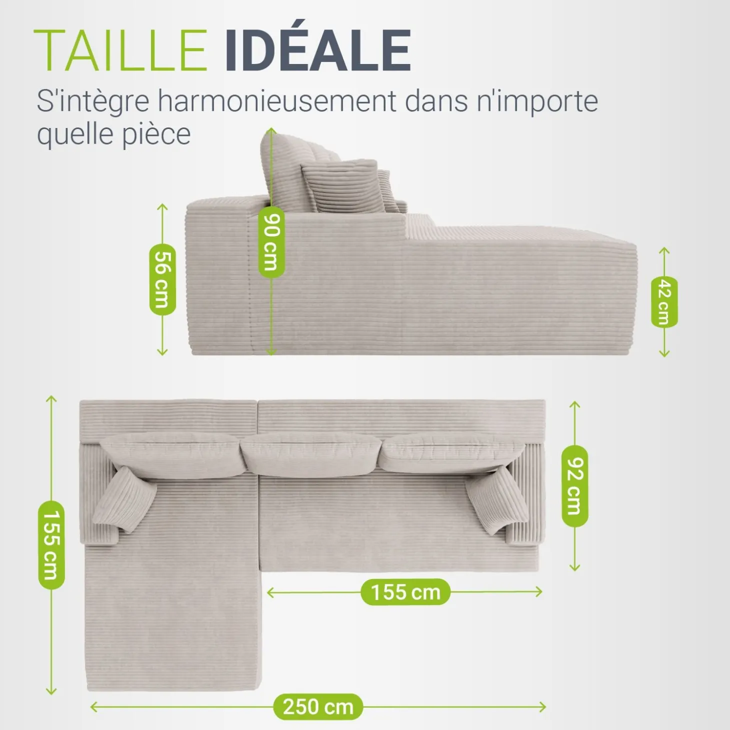 Sofa Coredo mit Cord Bezug & Dekokissen