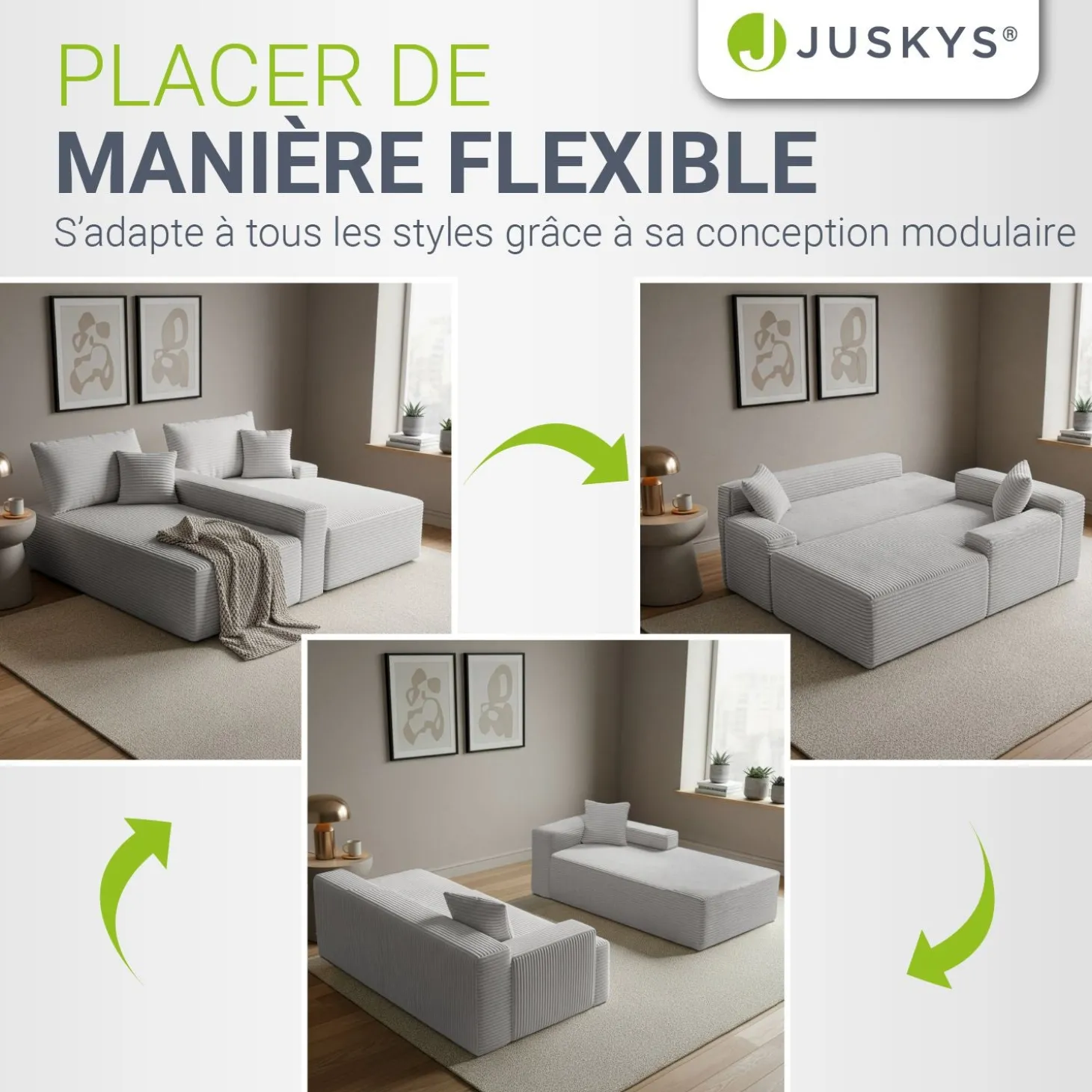 Sofa Coredo mit Cord Bezug & Dekokissen