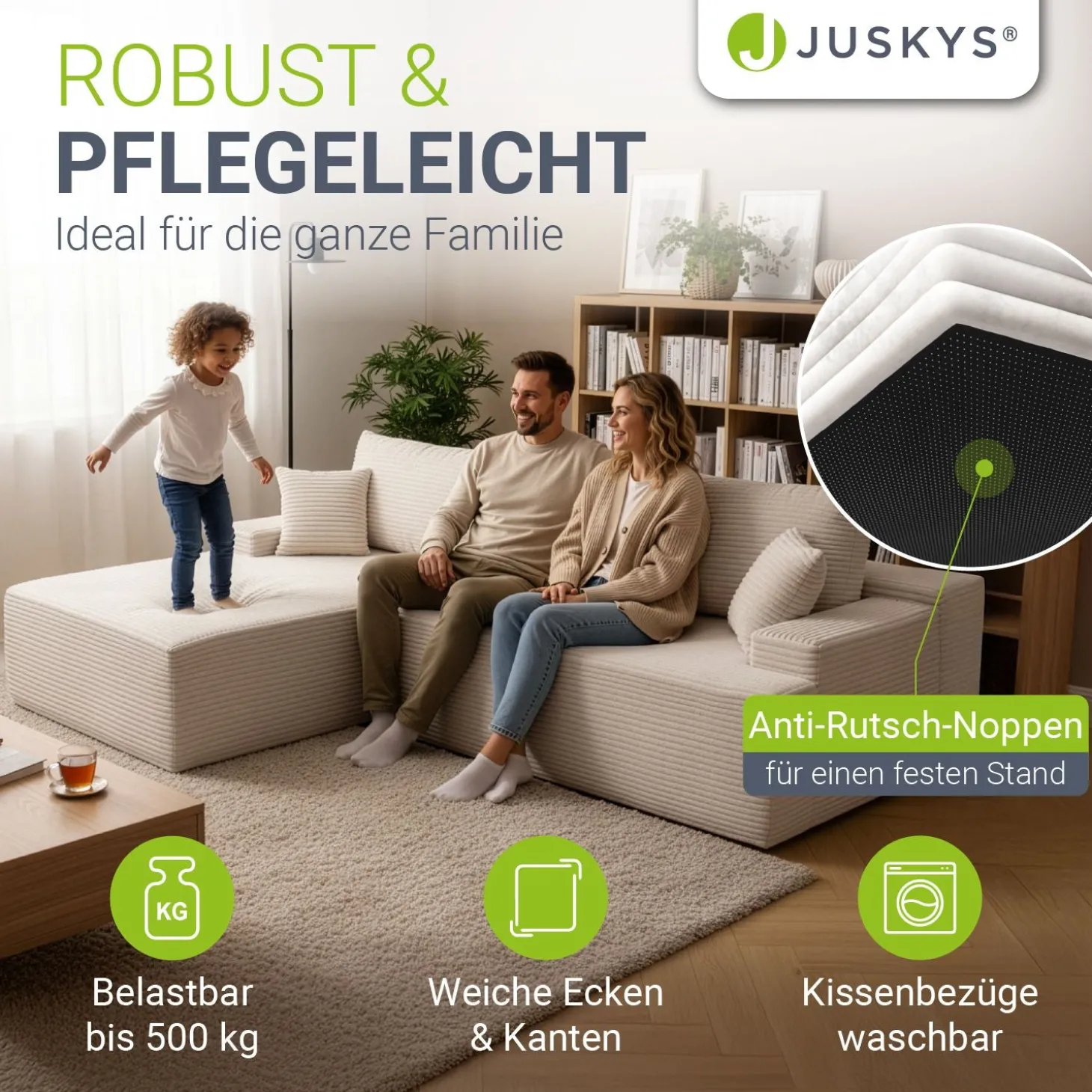 Sofa Coredo mit Cord Bezug & Dekokissen