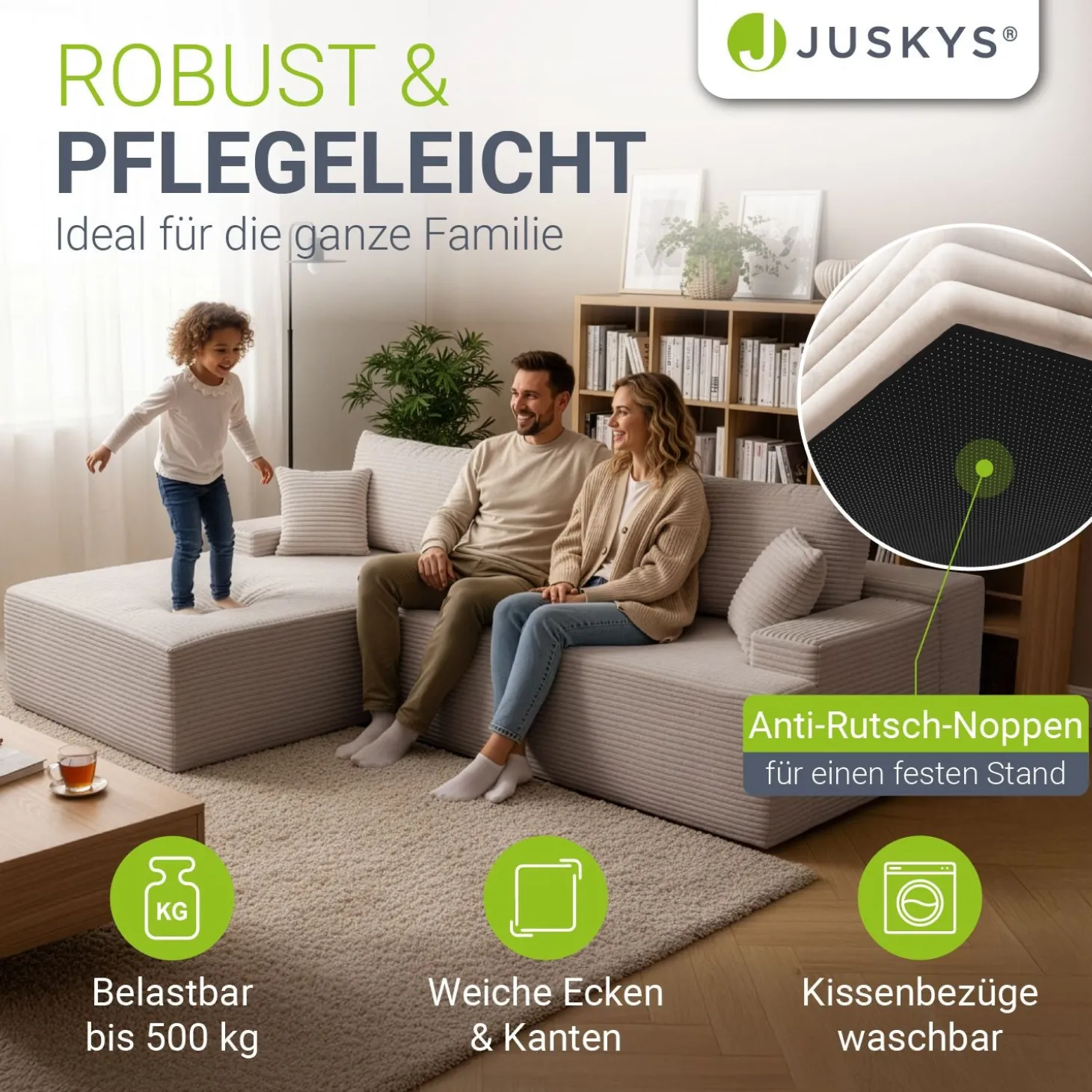Sofa Coredo mit Cord Bezug & Dekokissen