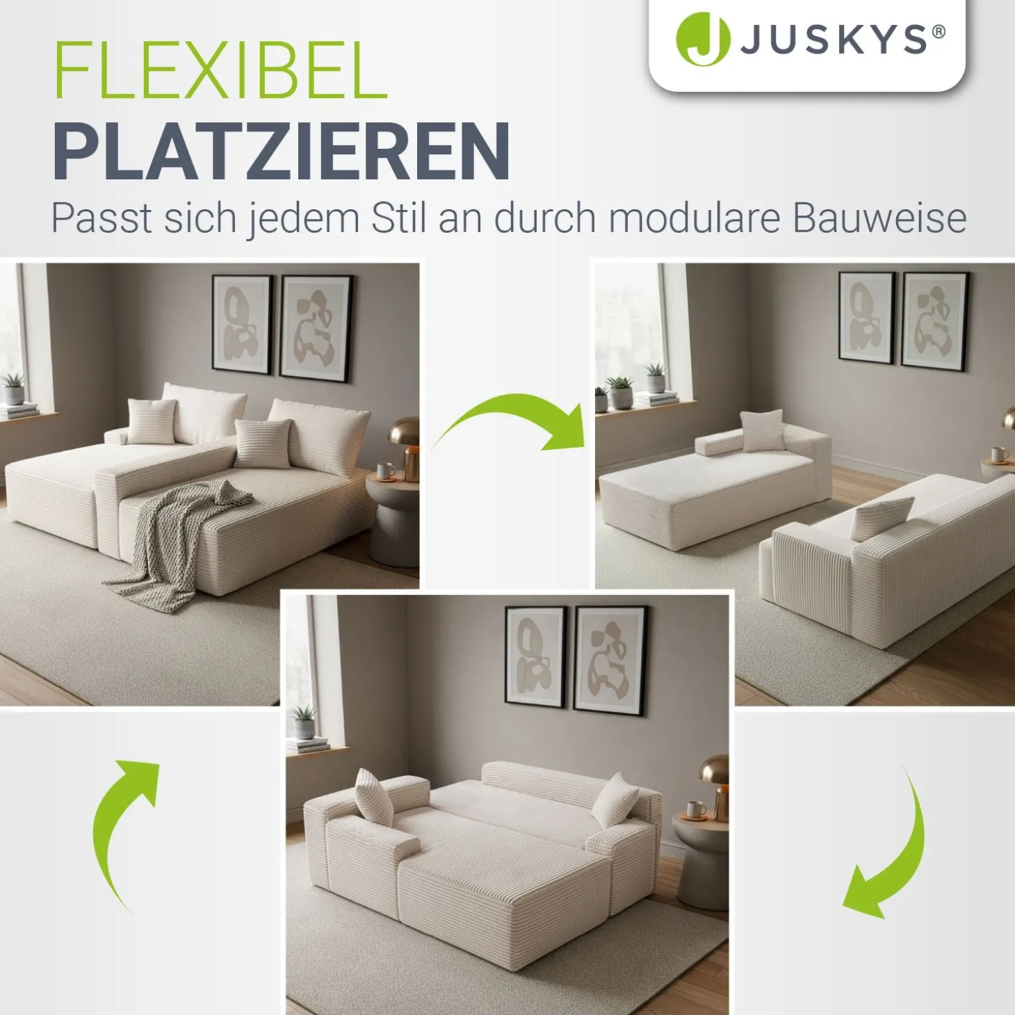 Sofa Coredo mit Cord Bezug & Dekokissen