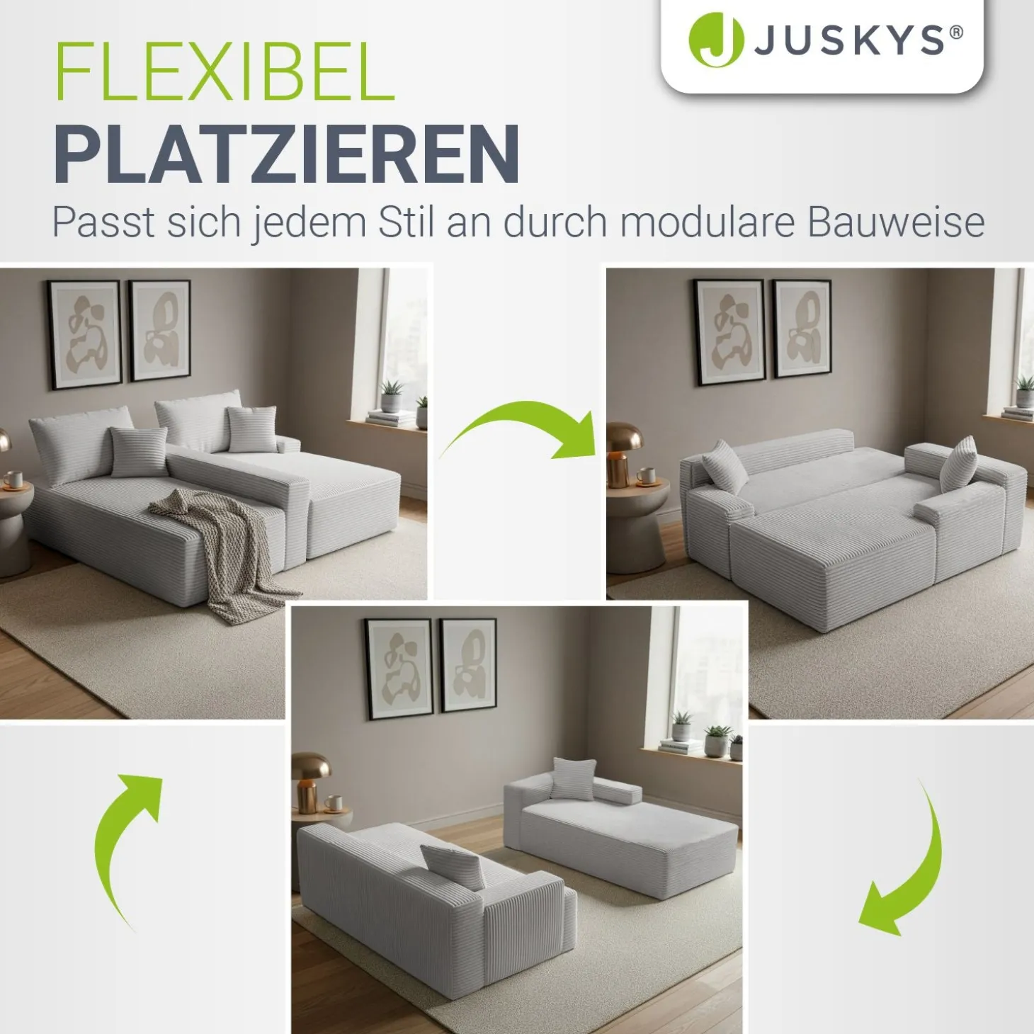 Sofa Coredo mit Cord Bezug & Dekokissen