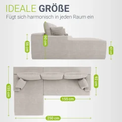Sofa Coredo mit Cord Bezug & Dekokissen