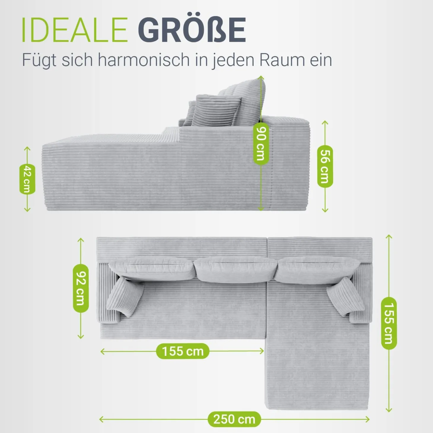 Sofa Coredo mit Cord Bezug & Dekokissen