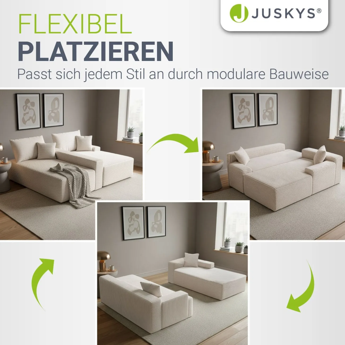 Sofa Coredo mit Cord Bezug & Dekokissen
