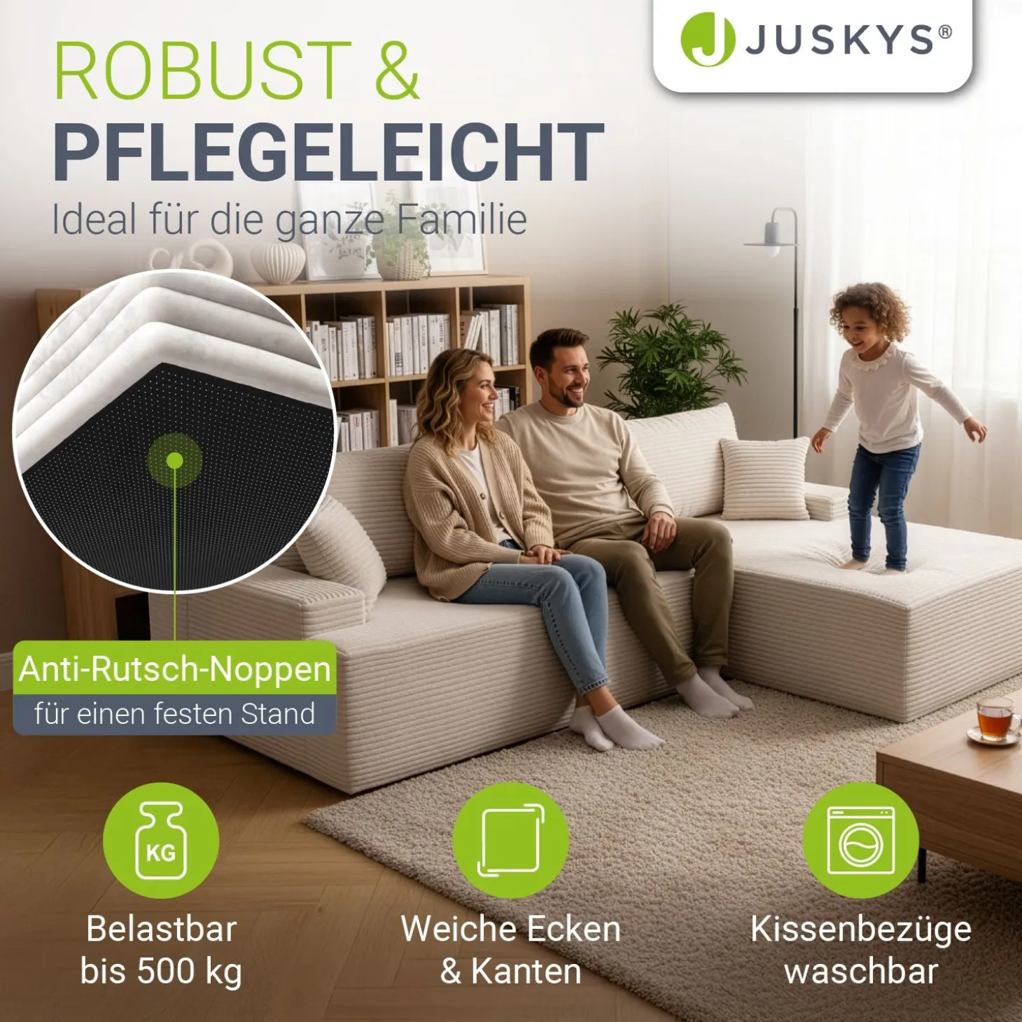 Sofa Coredo mit Cord Bezug & Dekokissen