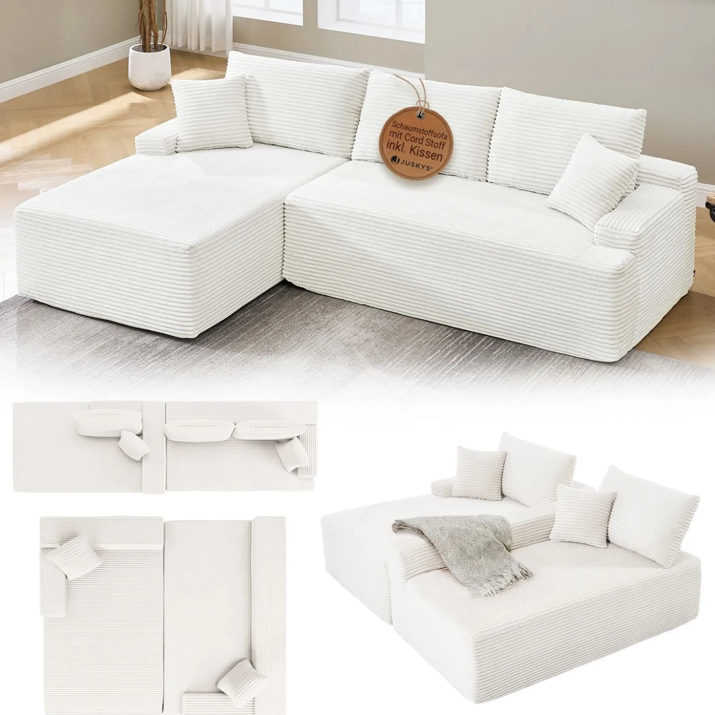 Sofa Coredo mit Cord Bezug & Dekokissen