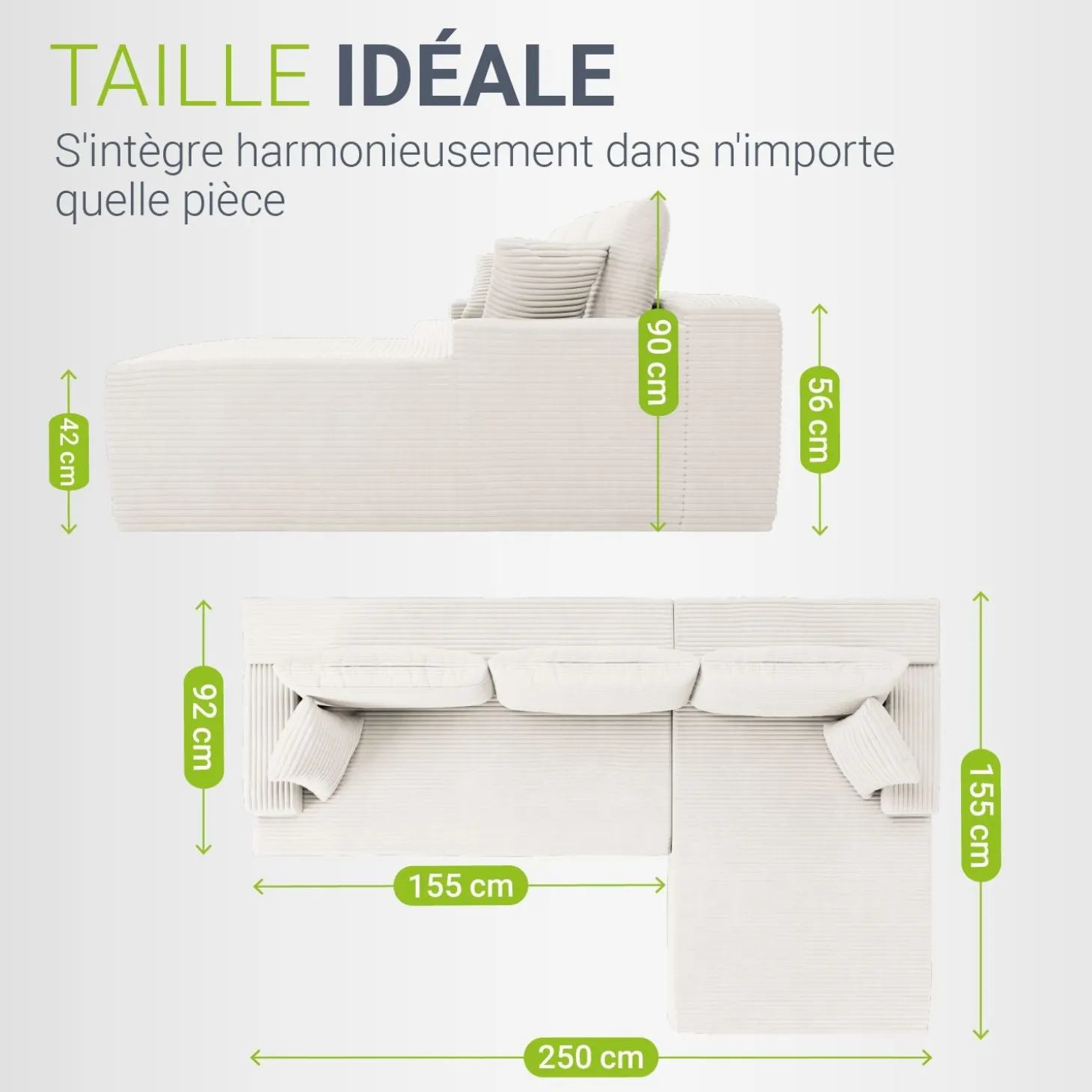 Sofa Coredo mit Cord Bezug & Dekokissen