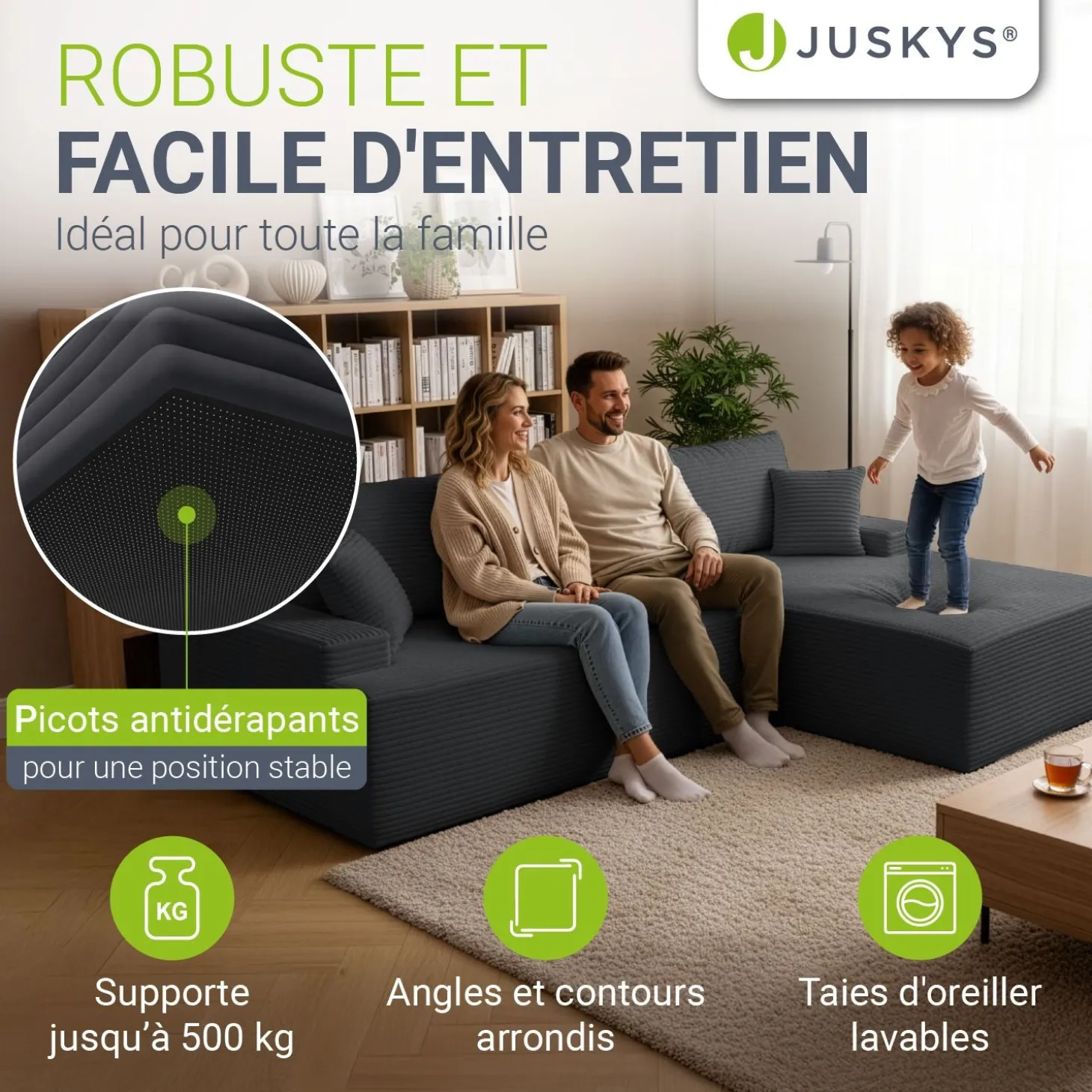 Sofa Coredo mit Cord Bezug & Dekokissen