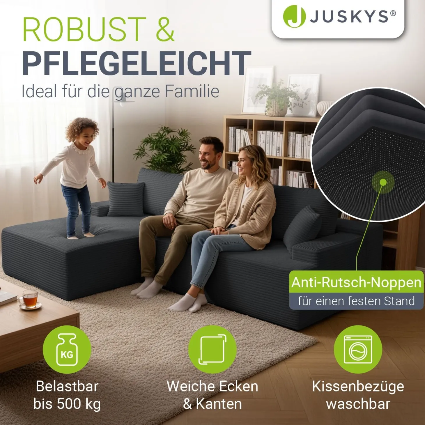 Sofa Coredo mit Cord Bezug & Dekokissen