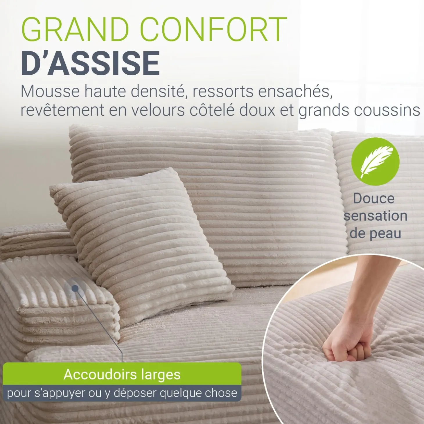 Sofa Coredo mit Cord Bezug & Dekokissen