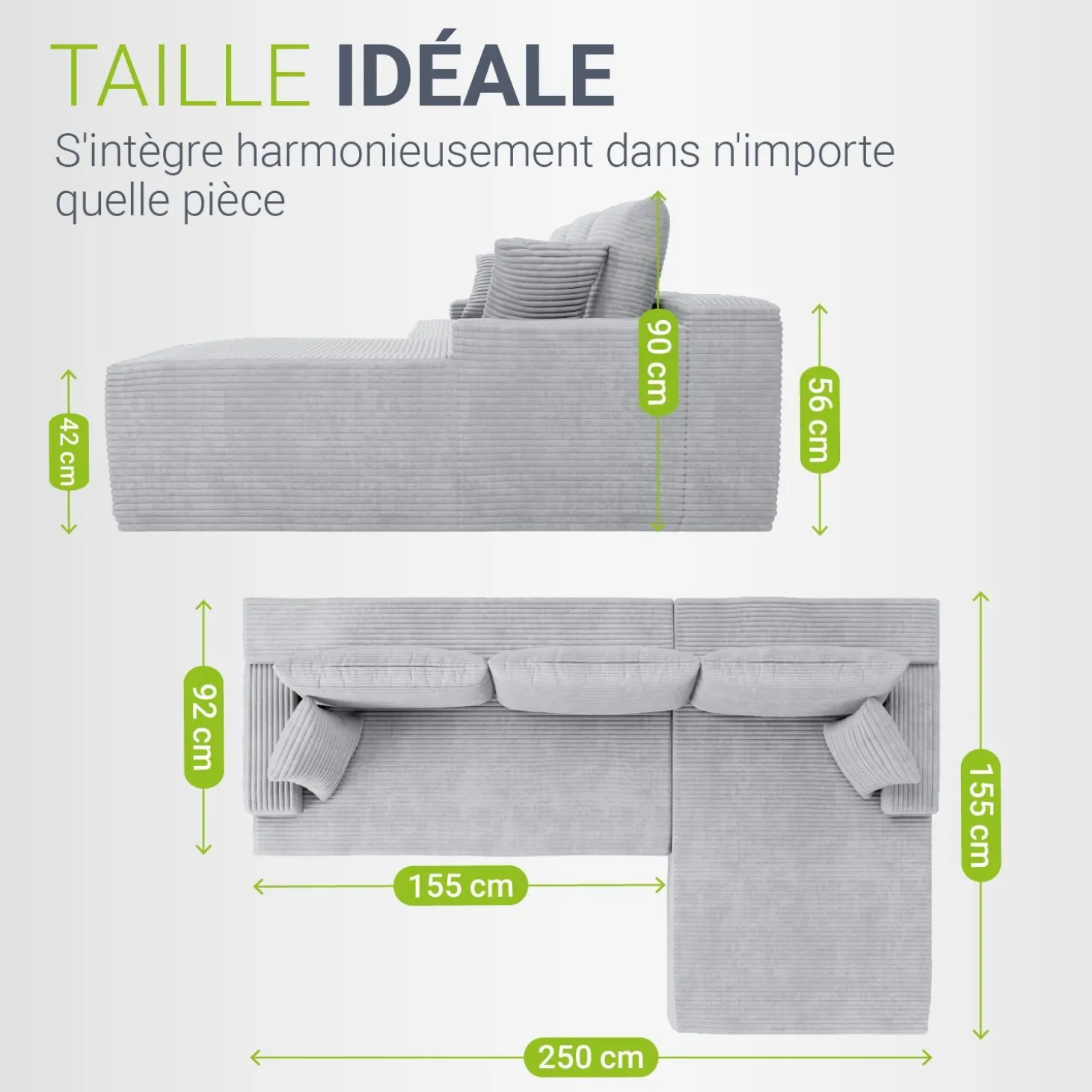 Sofa Coredo mit Cord Bezug & Dekokissen