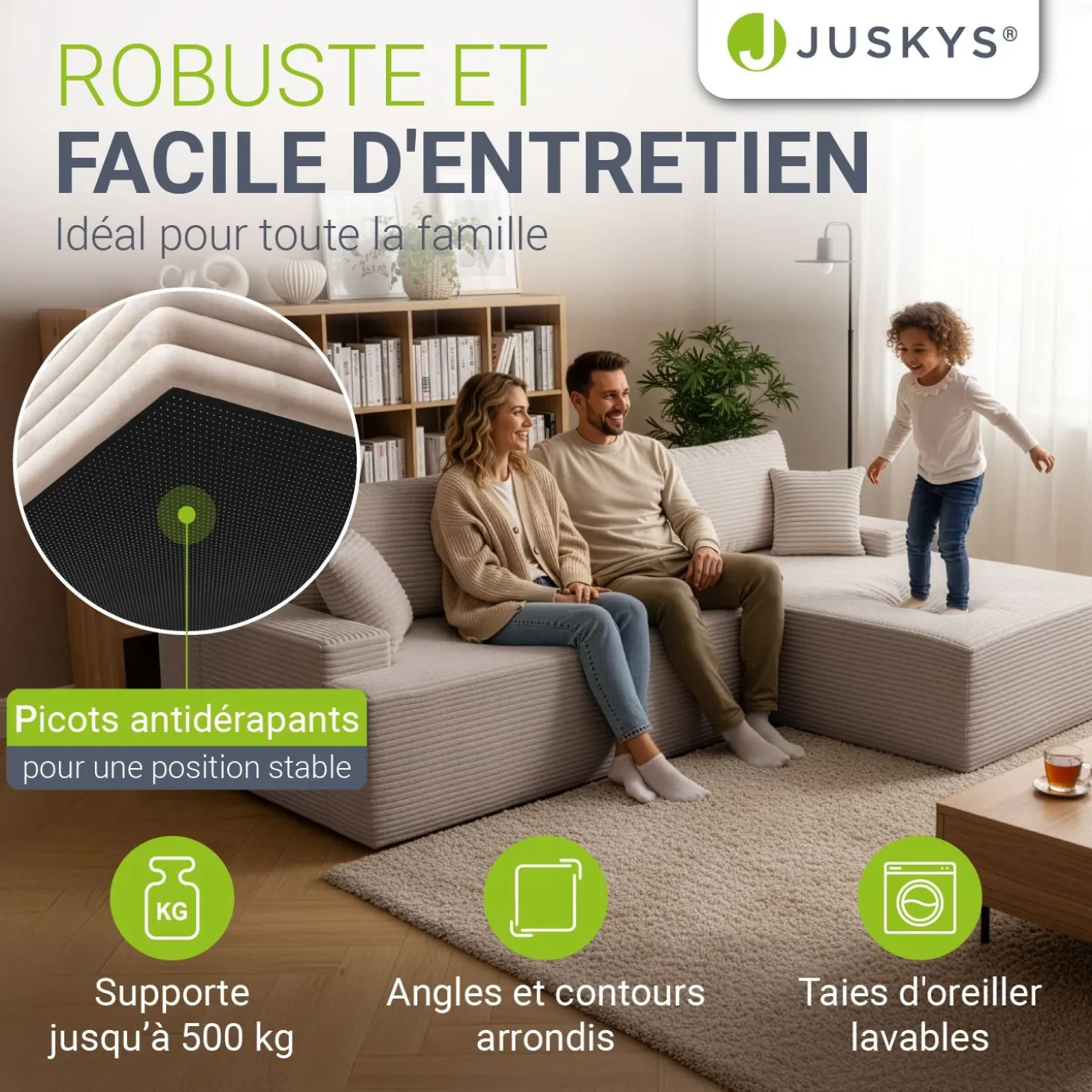 Sofa Coredo mit Cord Bezug & Dekokissen