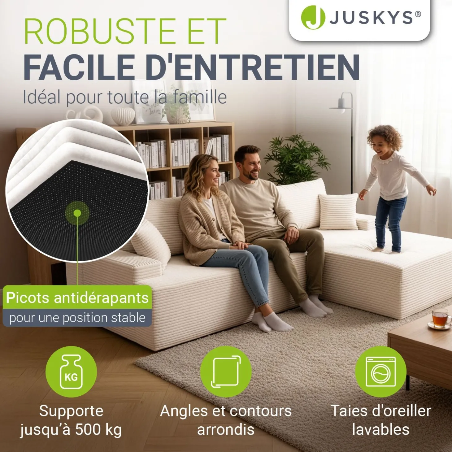 Sofa Coredo mit Cord Bezug & Dekokissen