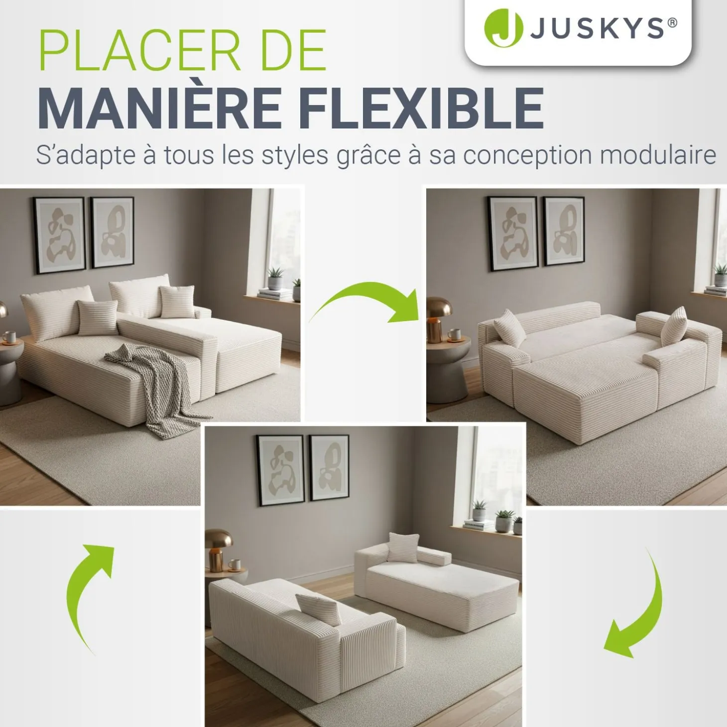 Sofa Coredo mit Cord Bezug & Dekokissen